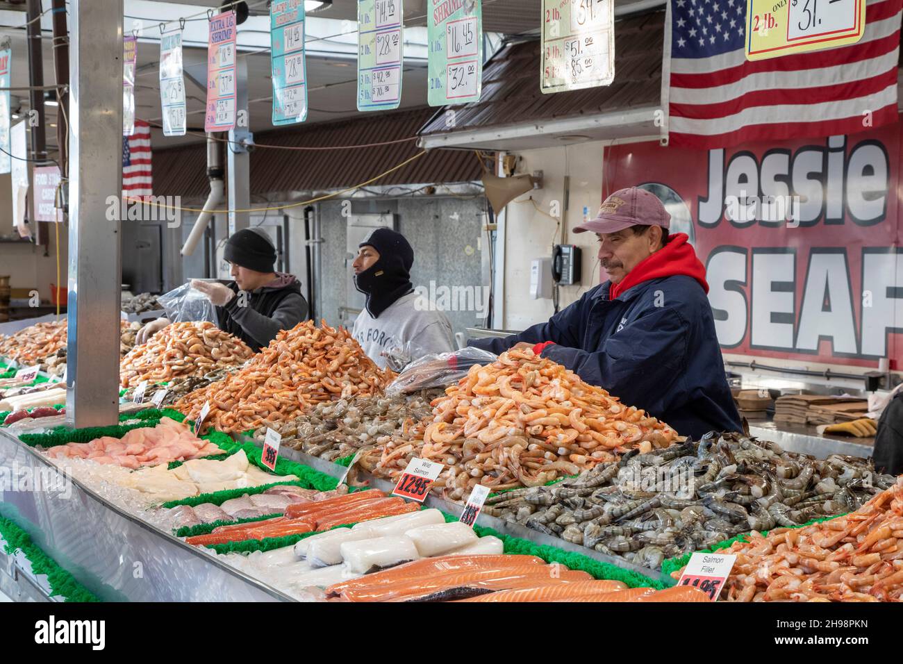 Washington, DC - der städtische Fischmarkt. Der 1805 gegründete Fischmarkt ist der älteste, kontinuierlich operierende Open-Air-Fischmarkt in den Vereinigten Staaten. Stockfoto