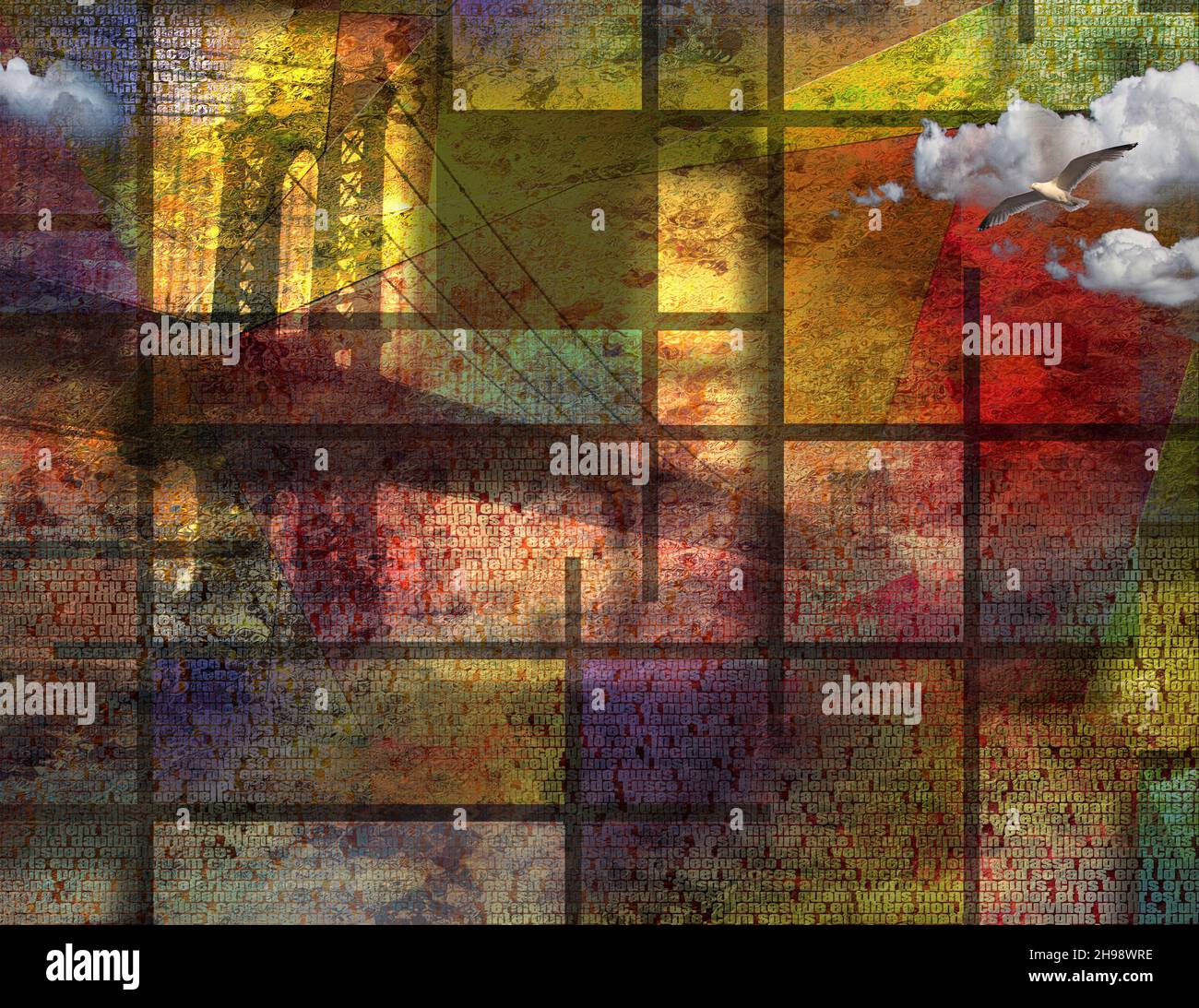 New York Grunge. Manhattan Bridge. Moderne Kunst. 3D-Rendering Stockfoto