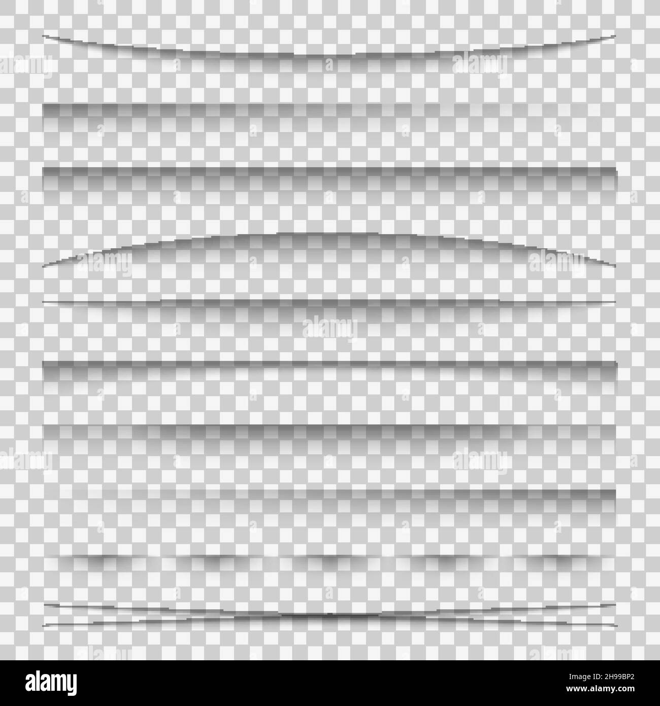 Linienschatten. Papierteiler Tabs Bahnlinien brechen Rahmen realistische transparente Schatten Vorlage Seitenleiste Rand Box gesetzt Stock Vektor
