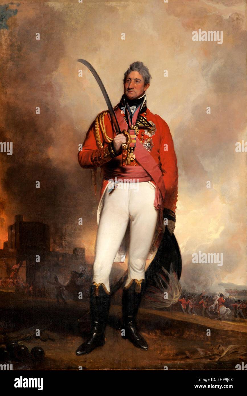 Generalleutnant Sir Thomas Picton (1758 – 1815) Walisischer Offizier der britischen Armee, der in den Napoleonischen Kriegen kämpfte. Sir Thomas Picton gemalt von Martin Archer Shee. Stockfoto