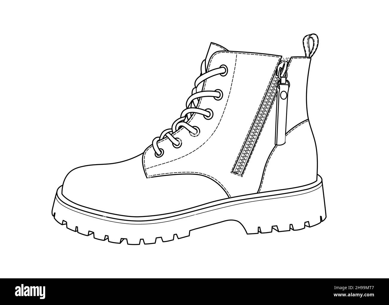 Konturzeichnung eines hohen weiblichen Schuhs. Vektor Stock Vektor