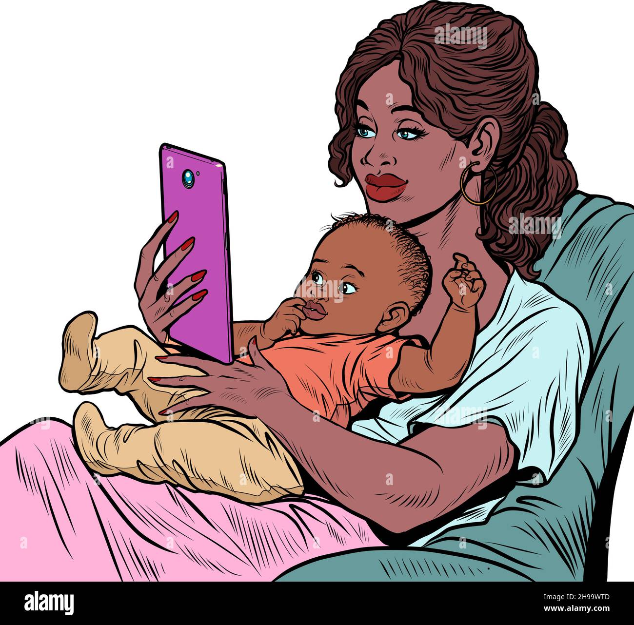 afrikanische Mutter und Kind, Hausaufgaben und Mutterschaft. Liebe und Fürsorge Stock Vektor