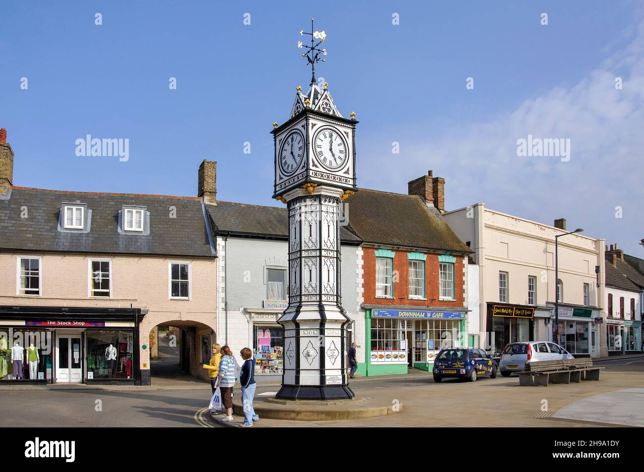 Viktorianische Uhrturm, Marktplatz, Downham Market, Norfolk, England, Vereinigtes Königreich Stockfoto