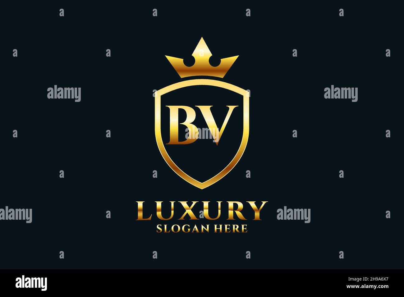 BV Elegantes Luxus-Monogramm-Logo oder Badge-Vorlage mit Rollen und königlicher Krone - perfekt für luxuriöse Branding-Projekte Stock Vektor