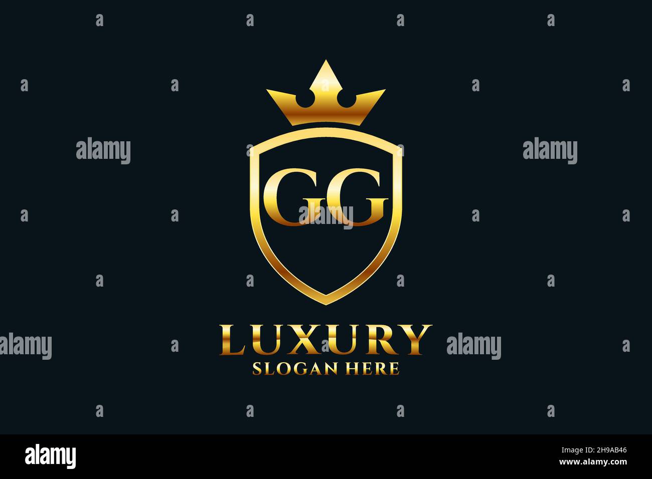 GG Elegantes Luxus-Monogramm-Logo oder Badge-Vorlage mit Rollen und königlicher Krone - perfekt für luxuriöse Branding-Projekte Stock Vektor