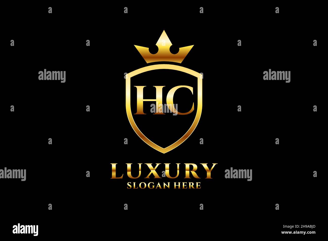 HC Elegantes Luxus-Monogramm-Logo oder Badge-Vorlage mit Rollen und königlicher Krone - perfekt für luxuriöse Branding-Projekte Stock Vektor