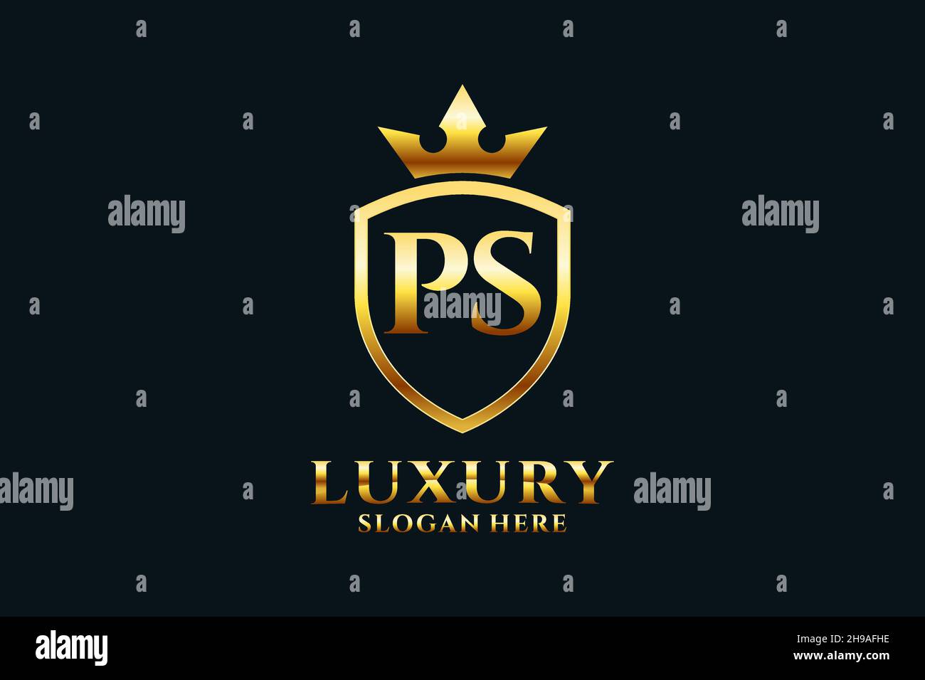 PS Elegantes Luxus-Monogramm-Logo oder Badge-Vorlage mit Rollen und königlicher Krone - perfekt für luxuriöse Branding-Projekte Stock Vektor