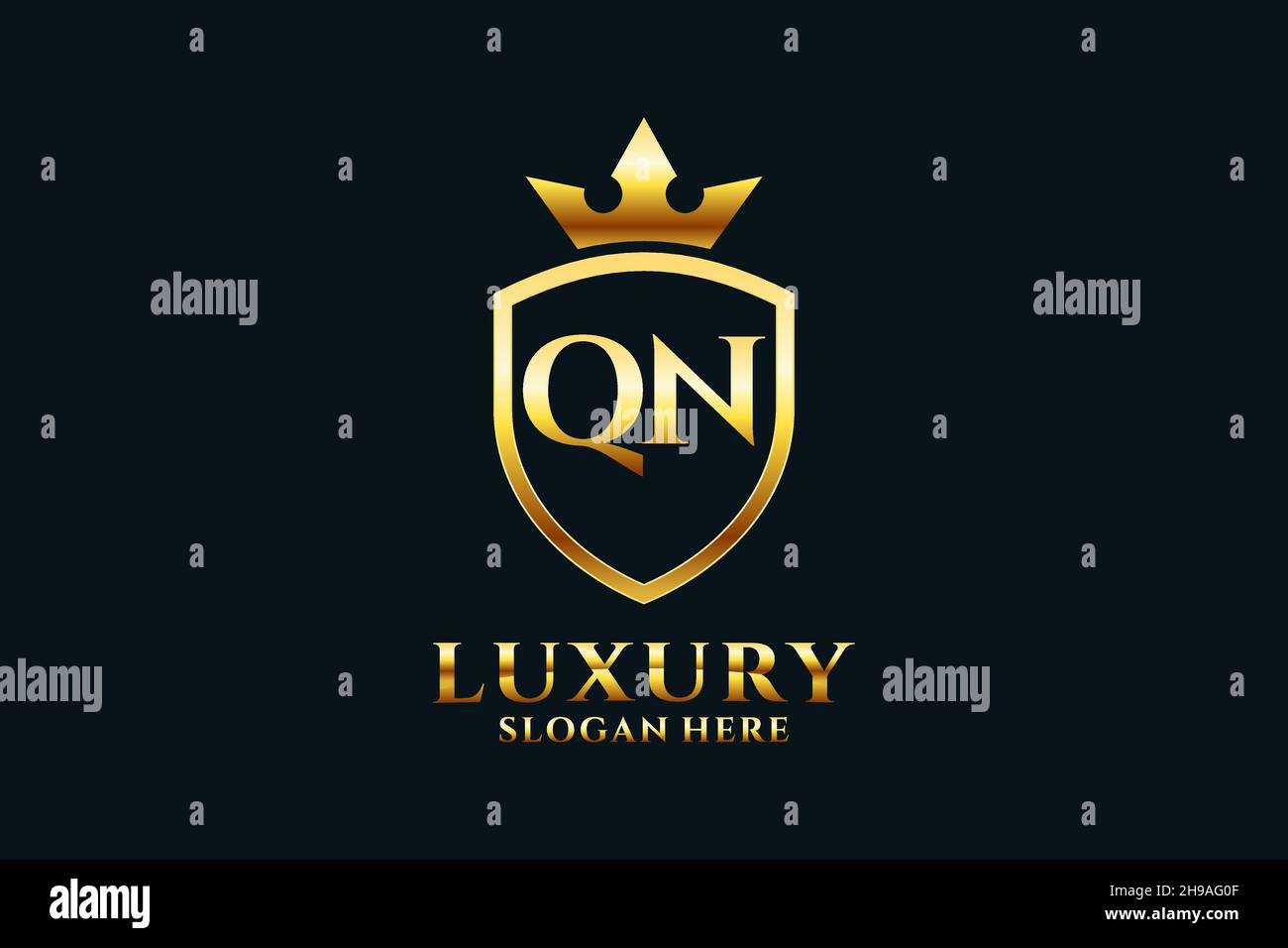 QN Elegantes Luxus-Monogramm-Logo oder Badge-Vorlage mit Rollen und königlicher Krone - perfekt für luxuriöse Branding-Projekte Stock Vektor