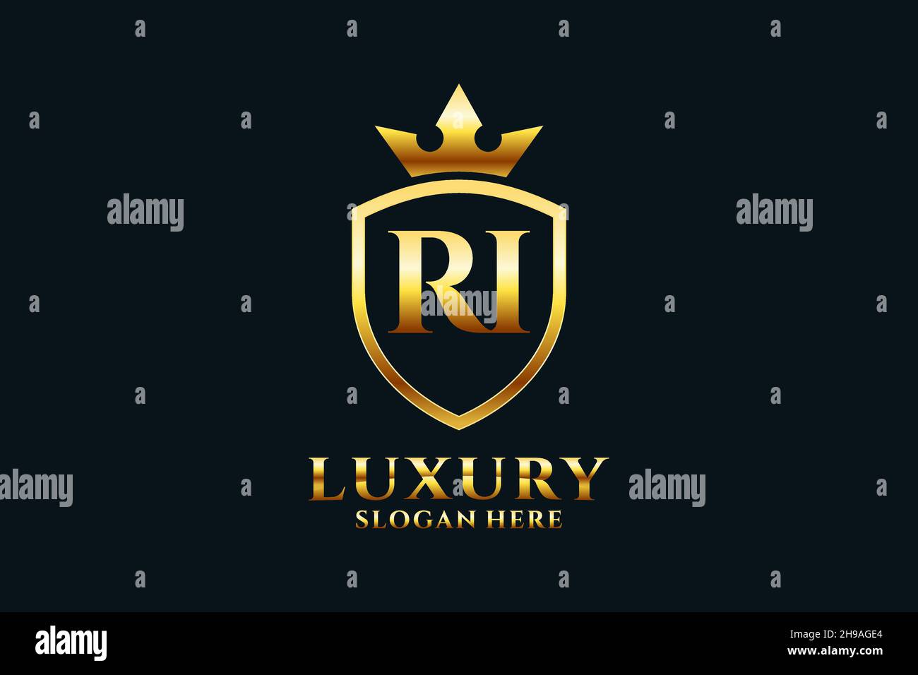 RI Elegantes Luxus-Monogramm-Logo oder Badge-Vorlage mit Rollen und königlicher Krone - perfekt für luxuriöse Branding-Projekte Stock Vektor