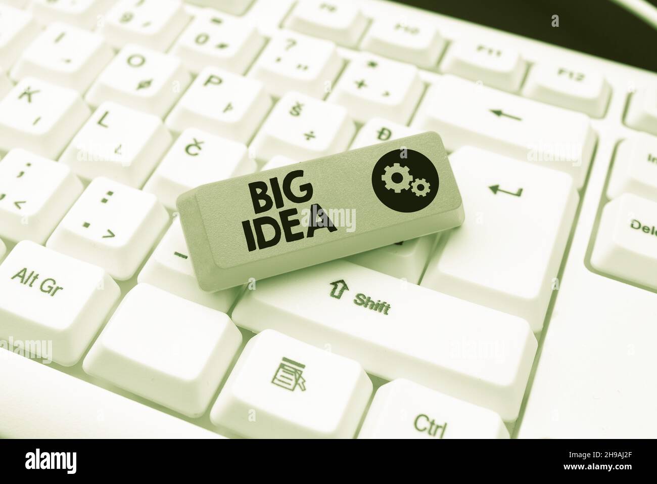 Inspiration zeigt Zeichen große Idee. Geschäftsansatz mit einer großartigen kreativen Innovationslösung oder einer Denkweise beim Herunterladen von Online-Dateien und -Daten Stockfoto