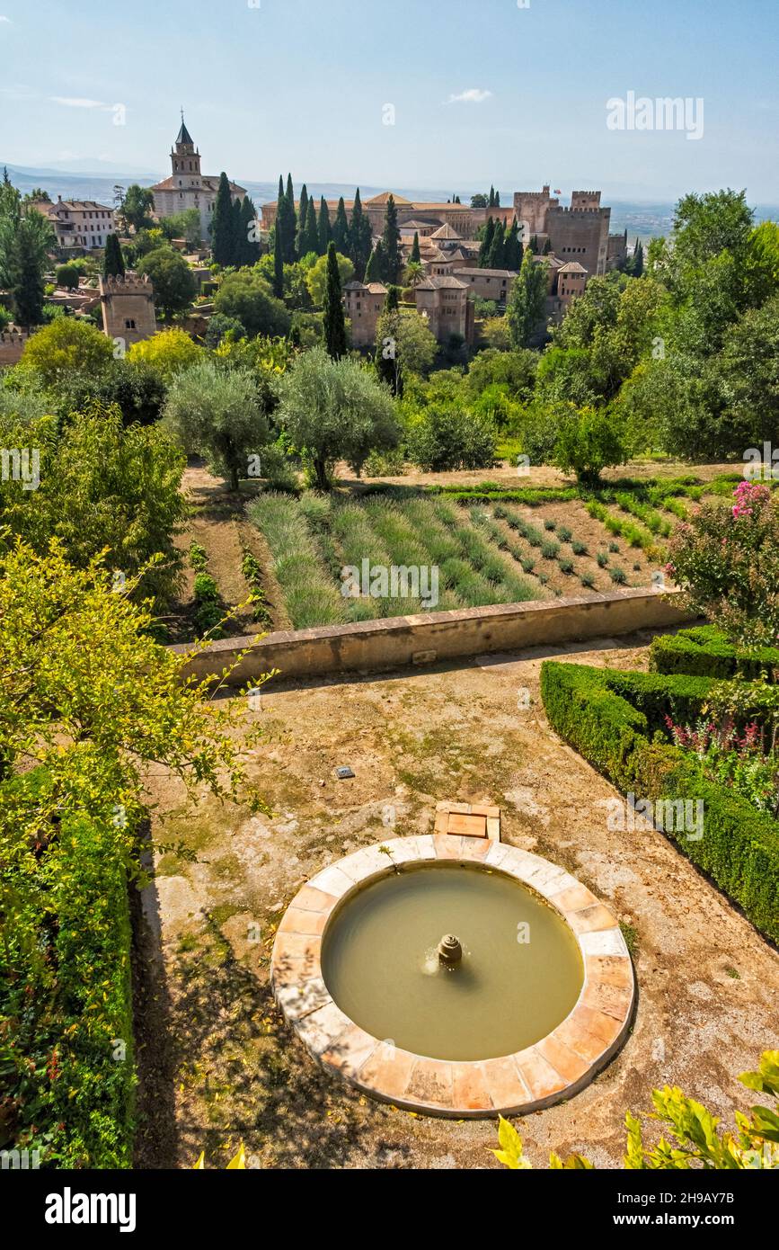 Generalife Gärten in Alhambra, Granada, Provinz Granada, Autonome Gemeinschaft Andalusien, Spanien Stockfoto