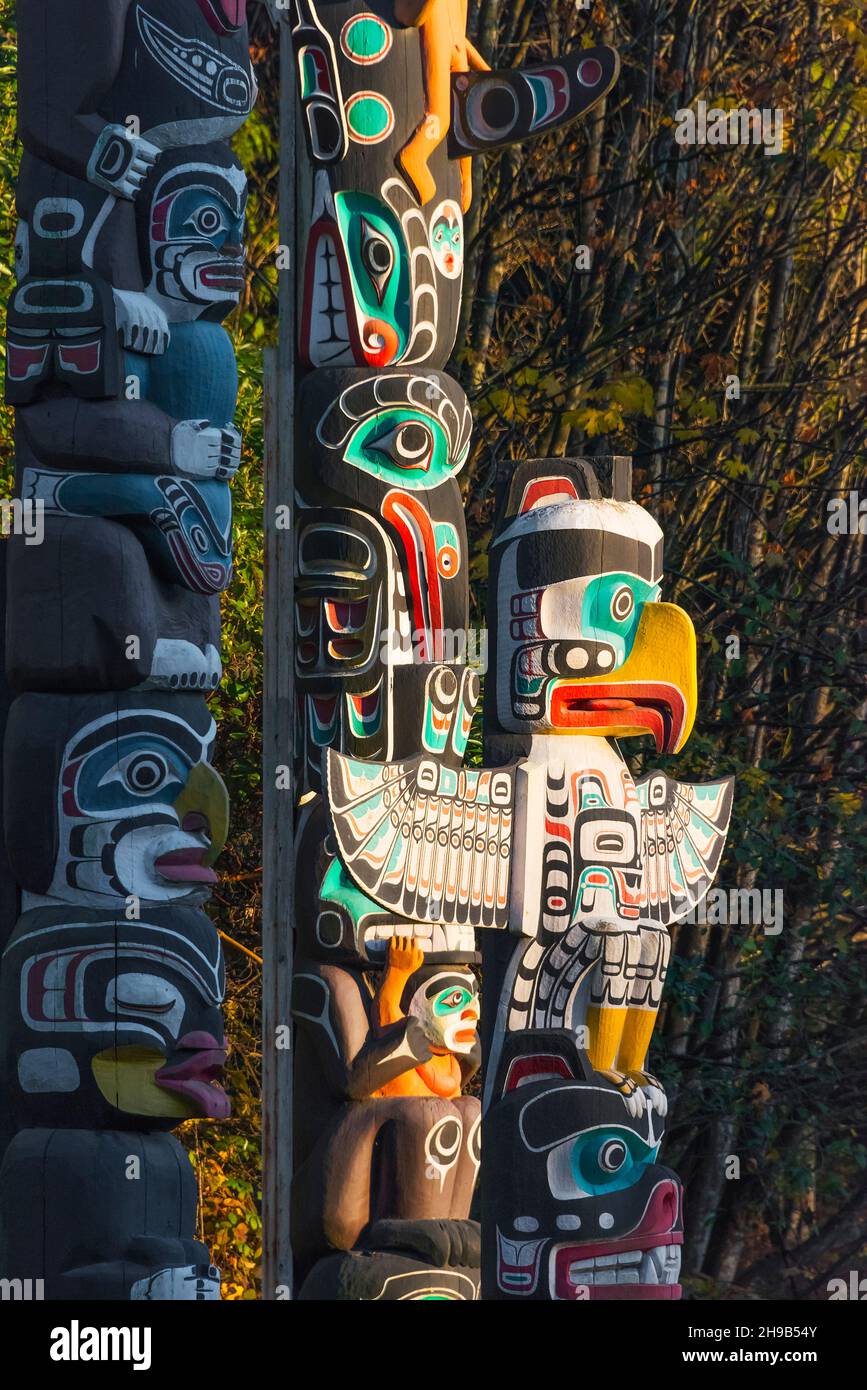 Totempfahl, Stanley Park, Vancouver, BC, Kanada Stockfoto