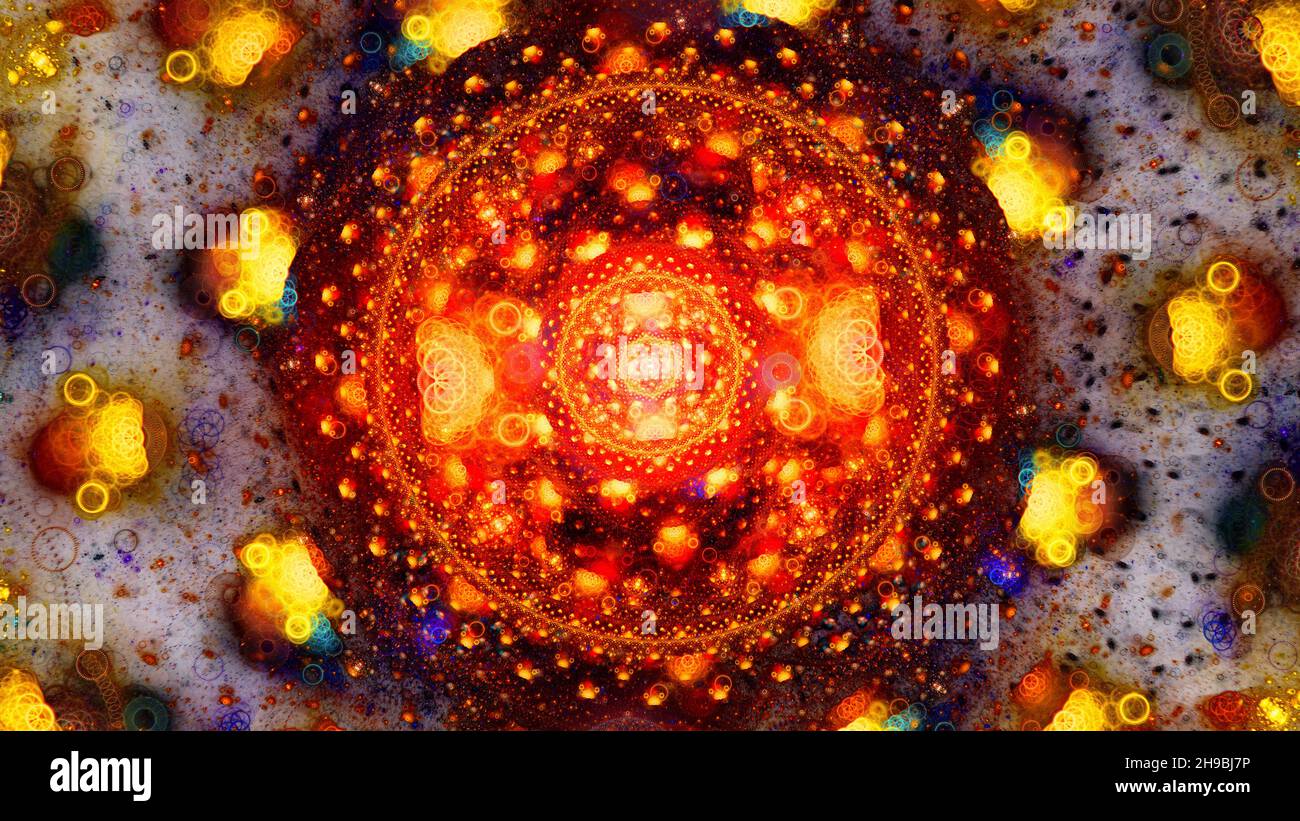 Feurig glühender Atomkern, computergenerierter abstrakter Hintergrund, 3D Render Stockfoto