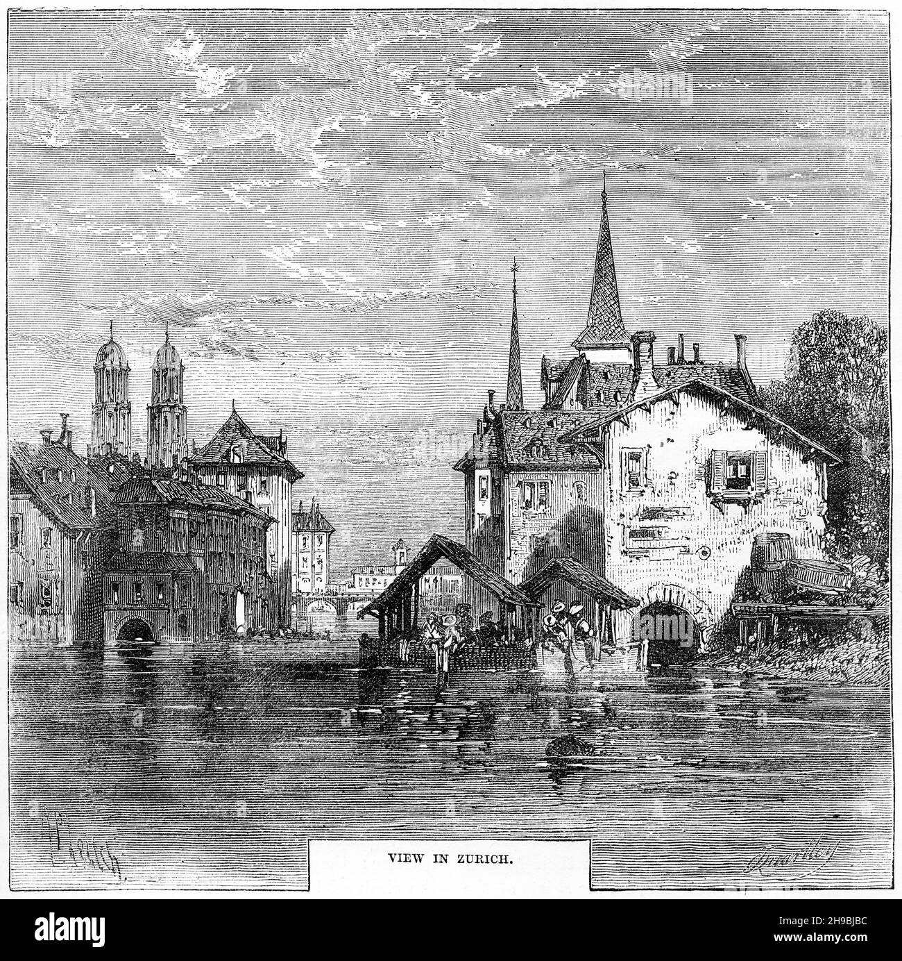 Kupferstich einer Ansicht von Zürich, Schweiz, um 1550 Stockfoto