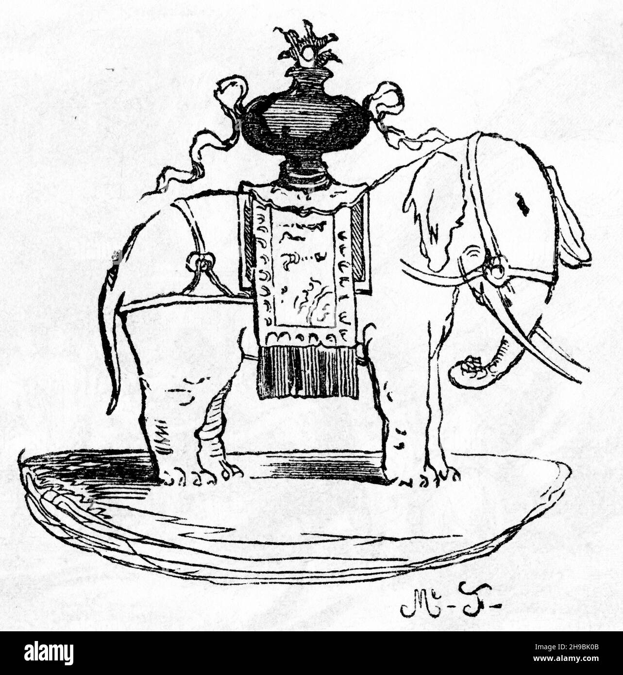 Gravur des Hindu-Gottes Ganesh. Aus einem Buch aus dem 19th. Jahrhundert über heidnische Mythologie. Stockfoto Gravur des Hindu-Gottes Ganesh. Aus einem Buch aus dem 19th. Jahrhundert über heidnische Mythologie. Stockfoto