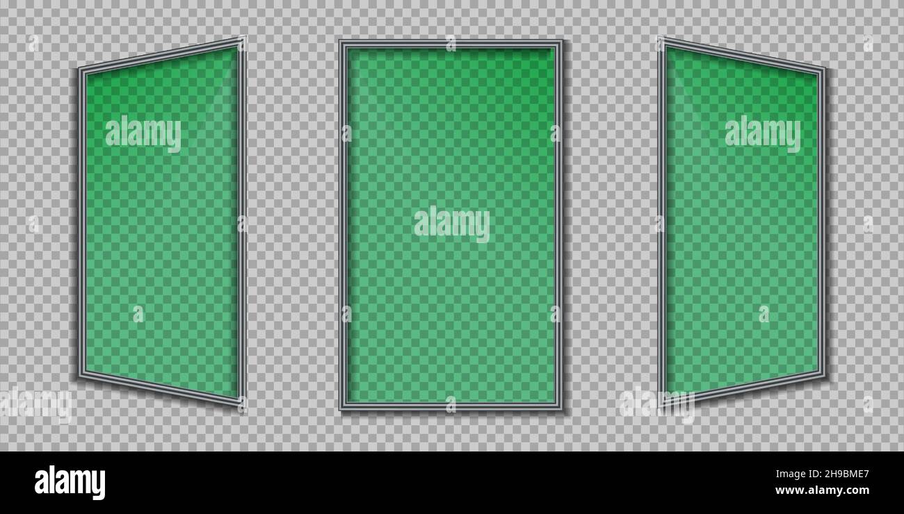 Realistische grüne Glasrahmen auf transparentem Hintergrund. Vektorgrafik. Stock Vektor