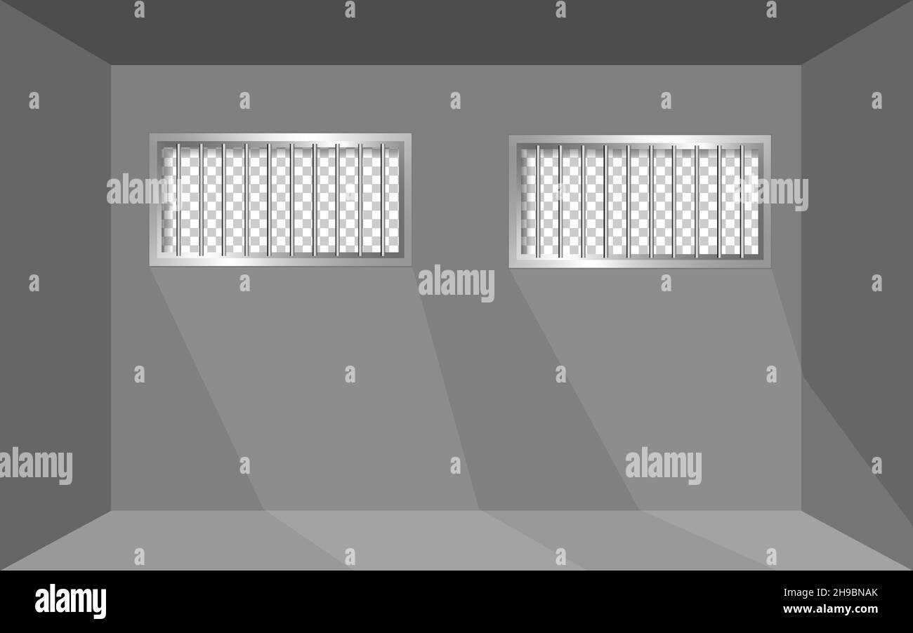 Graues Zimmer. Fenster mit Balken. Gefängnisinnenraum. EPS 10 Stock Vektor