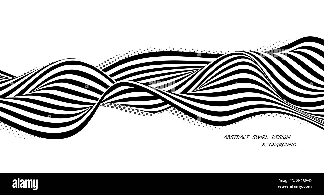 Abstrakte schwarz-weiße Linien wirbeln Designvorlage. Farbloses Design des Deckbundhintergrunds. Illustrationsvektor Stock Vektor