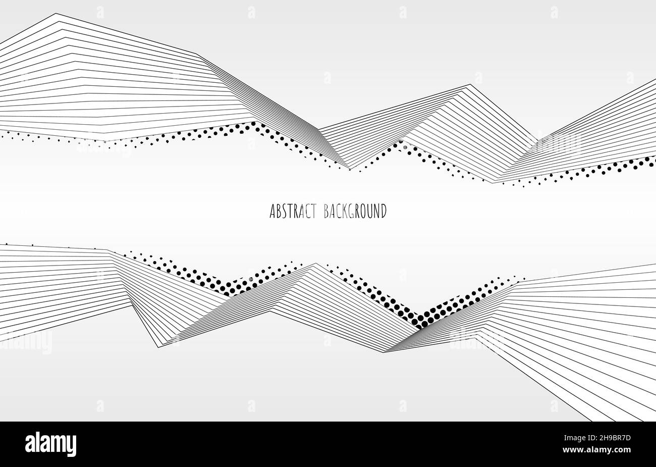 Abstraktes Halbton-Design mit Zickzack-Art-Linienarbeit von geometrischen Maßvorlagen. Mit Textraum im mittleren Hintergrund. Illustrationsvektor Stock Vektor