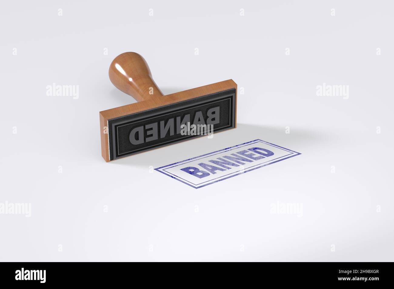 Gummistempelung, die auf weißem Hintergrund verboten sagt. Stockfoto