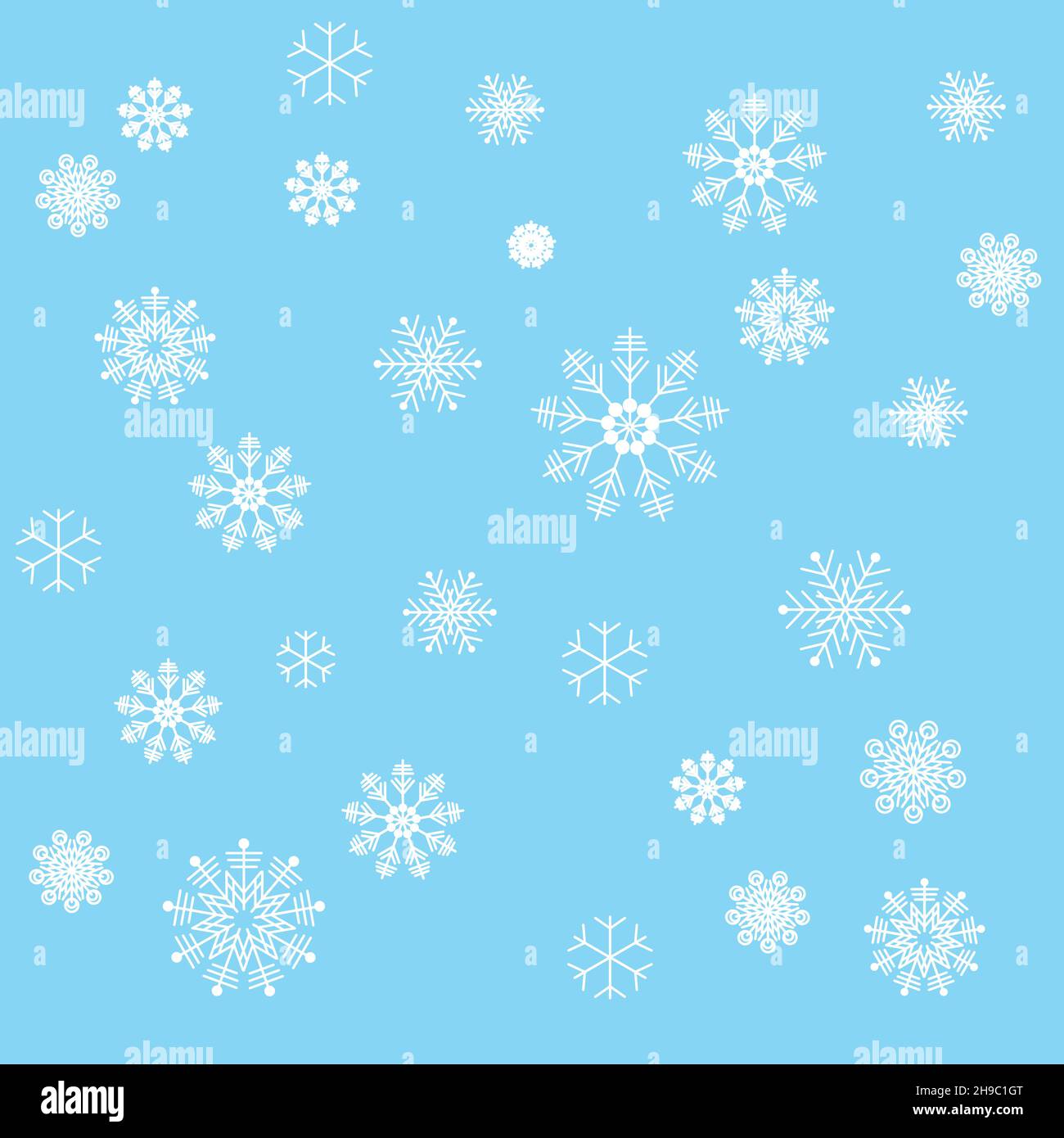 Illustration Weihnachtshintergrund mit Schneeflocken in verschiedenen Größen und Formen. Illustration im minimalistischen Stil, abstrakter Hintergrund. Stock Vektor