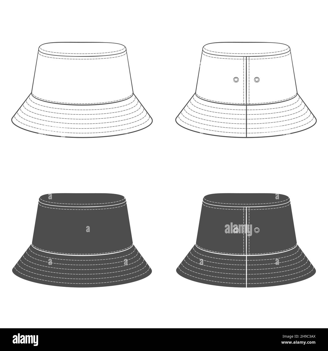 Set mit schwarzen und weißen Illustrationen mit panamahut. Isolierte Vektorobjekte auf weißem Hintergrund. Stock Vektor