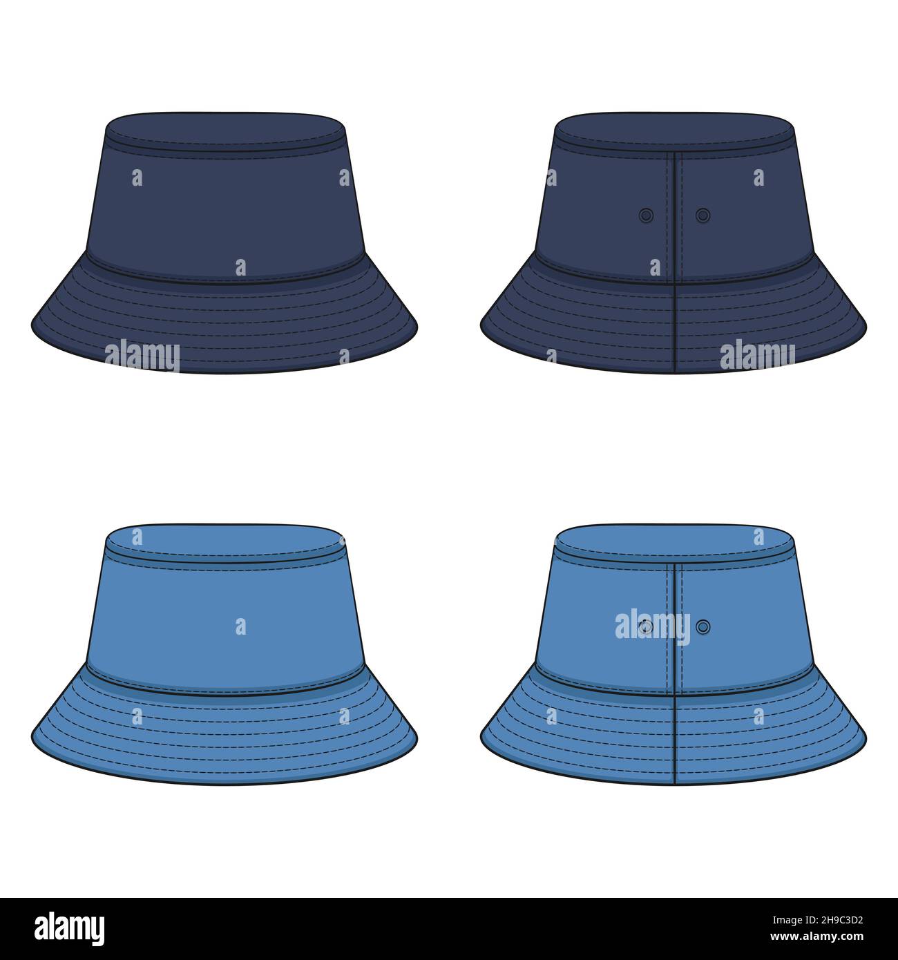 Set von farbigen Illustrationen mit panamahut aus Denim. Isolierte Vektorobjekte auf weißem Hintergrund. Stock Vektor