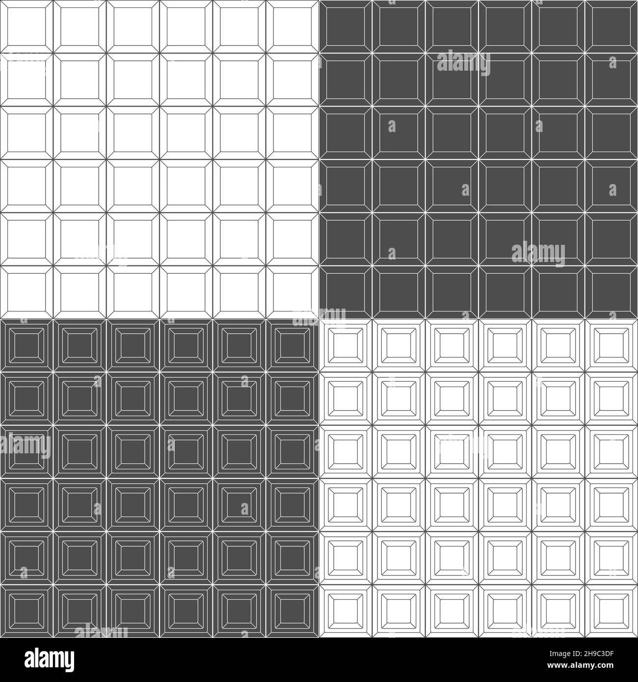Set von schwarzen und weißen nahtlose Muster mit quadratischen geometrischen Formen, Fliesen. Vektorhintergründe. Stock Vektor
