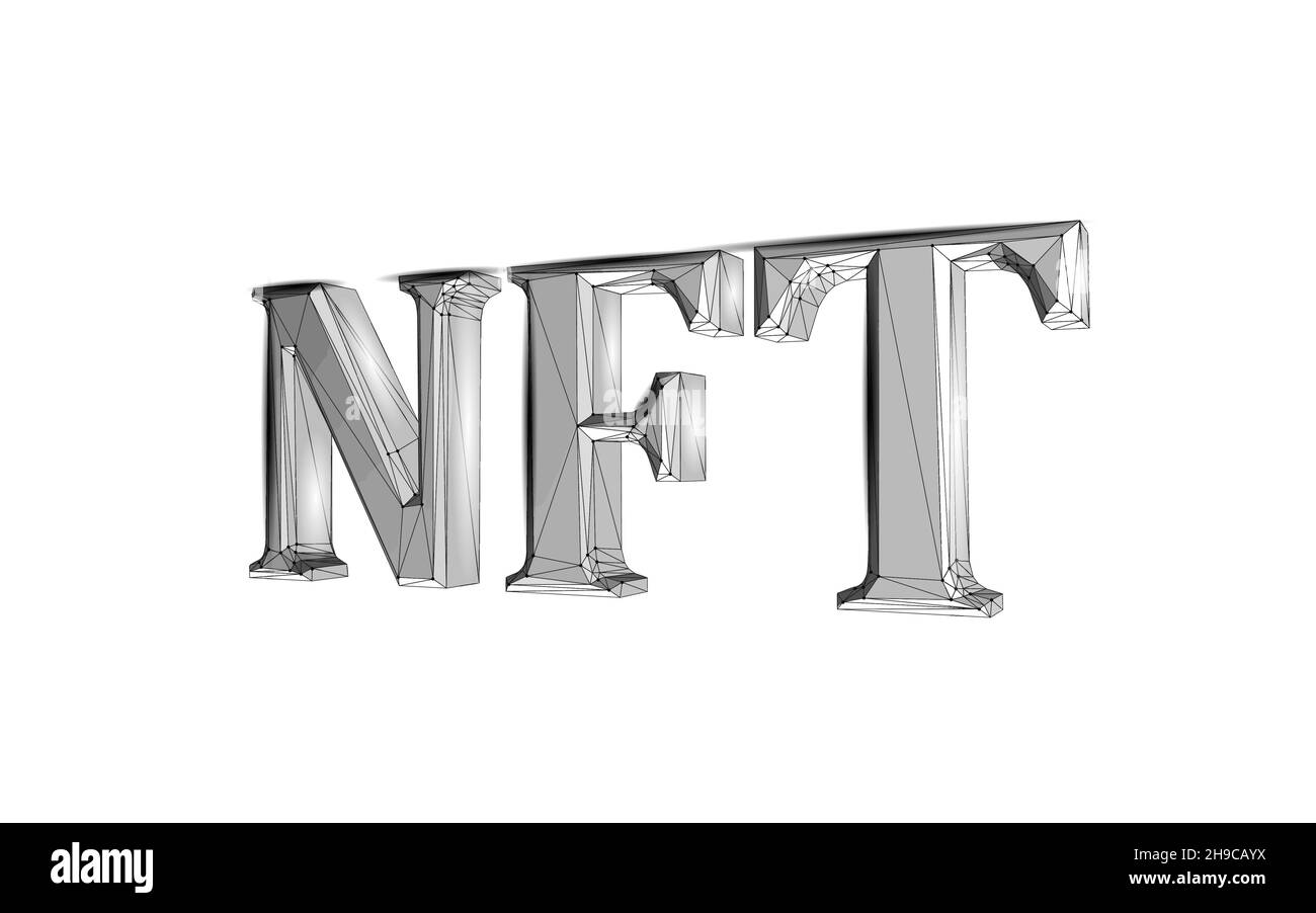 3D NFT nicht fungible eindeutige Kryptowährung. Blockchain Art Krypto-Sicherheitscode.Daten gespeichertes digitales Fotoobjekt Zertifikat Eigentum.Technologie Stock Vektor