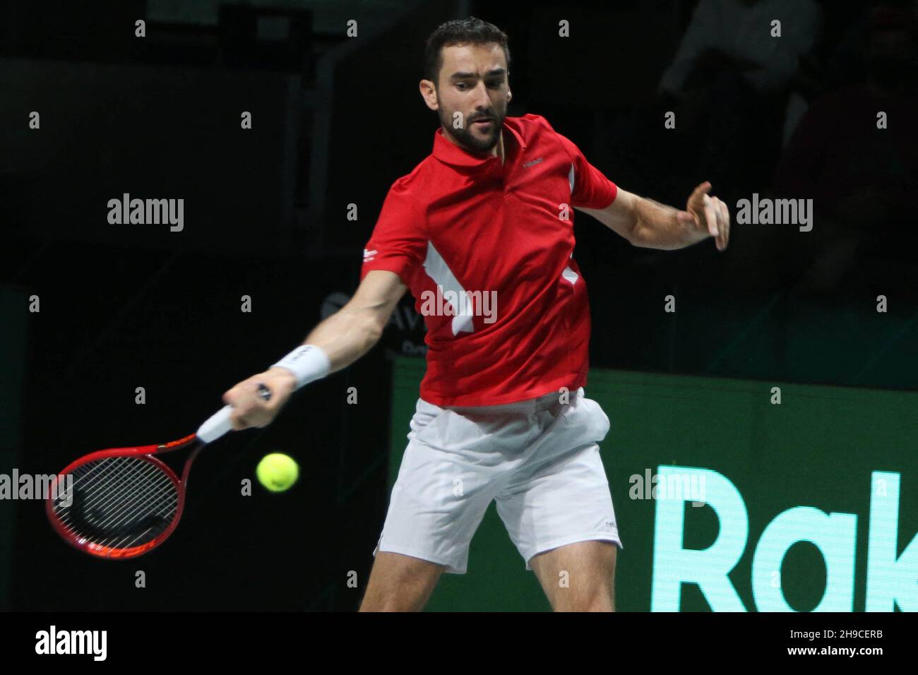 Marin Cilic aus Kroatien beim Finale des Davis Cup 2021, Tennisspiels zwischen Russland und Kroatien am 5. Dezember 2021 in der Madrid Arena in Madrid, Spanien. Foto Laurent Lairys/ABACAPRESS.COM Stockfoto