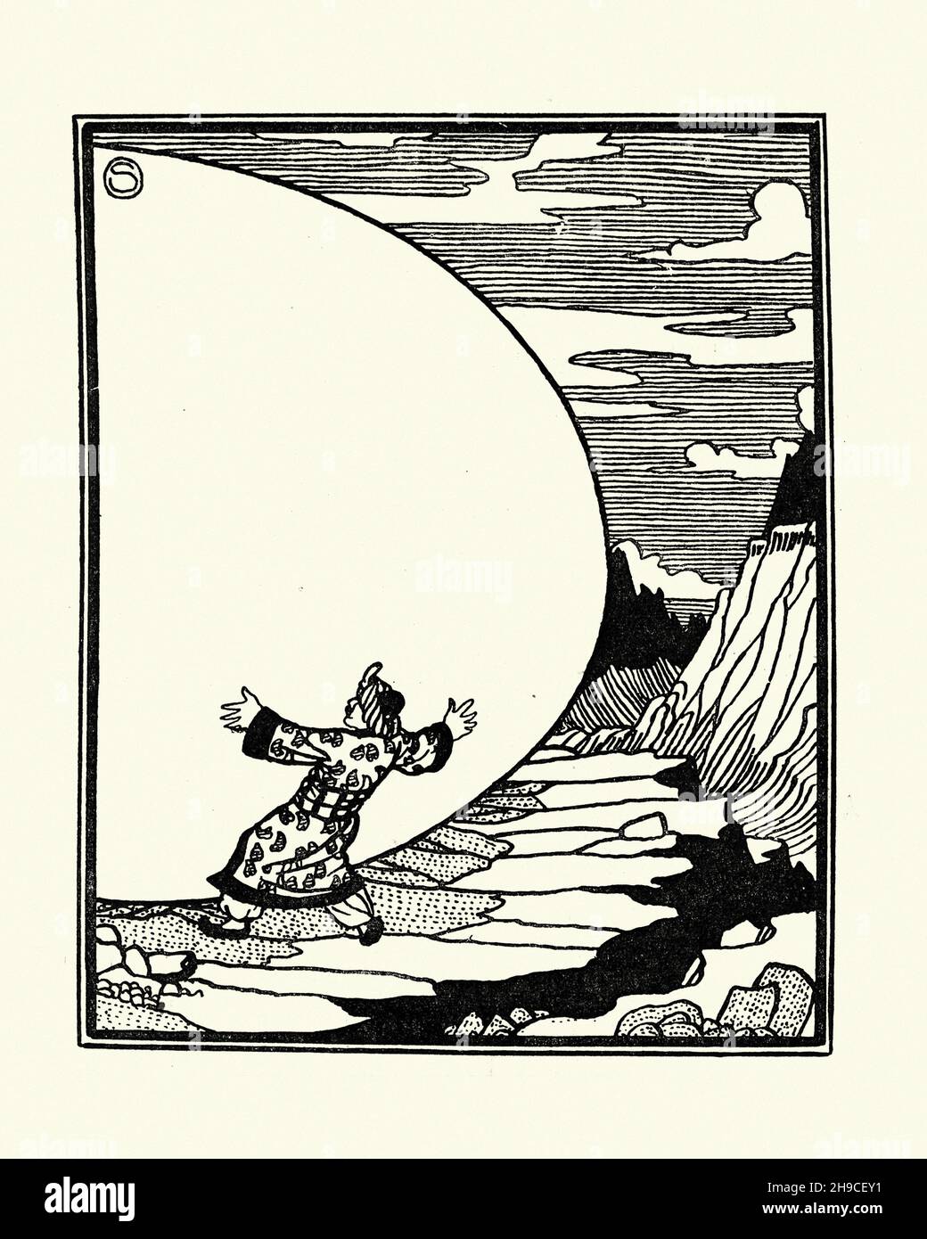Vintage Illustration von der zweiten Reise von Sinbad, dem Segler, Riesenei. William Strang Stockfoto