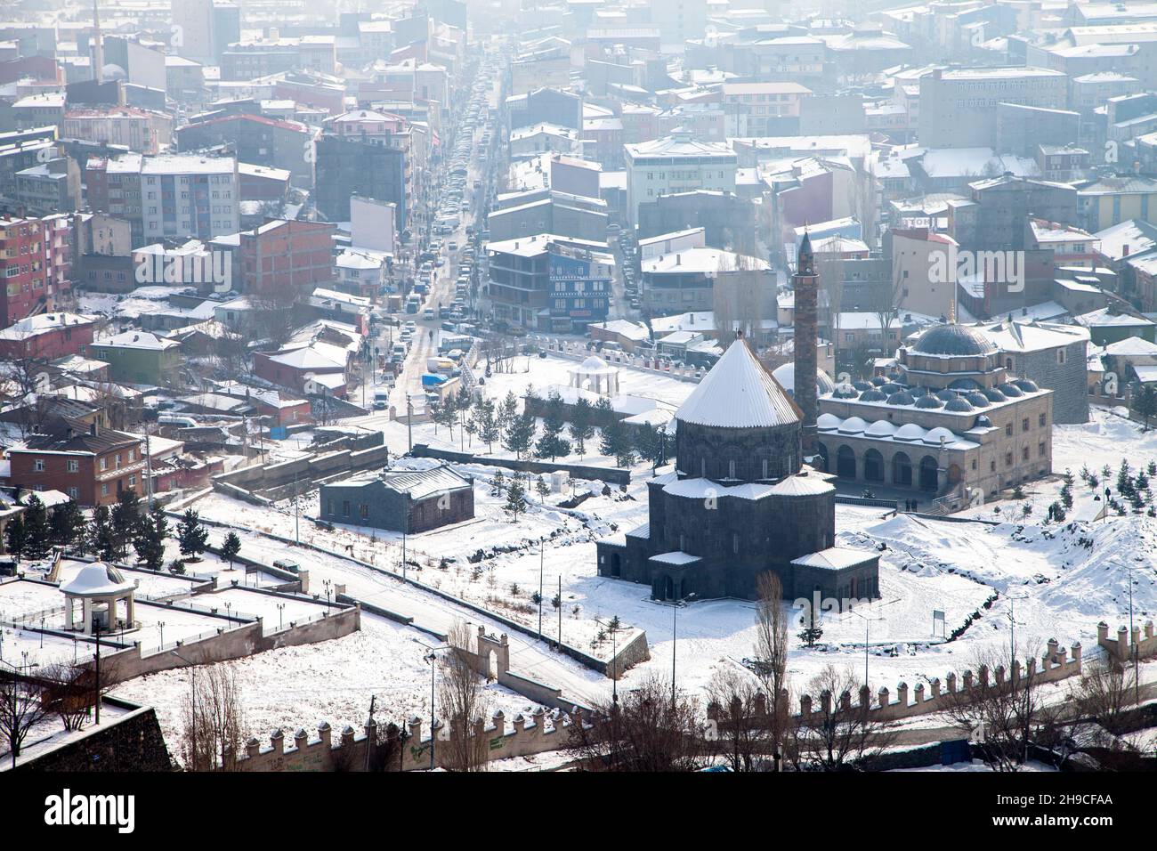 Kars Landschaft an einem verschneiten Wintertag, die Kirche der 12 Apostel Stockfoto