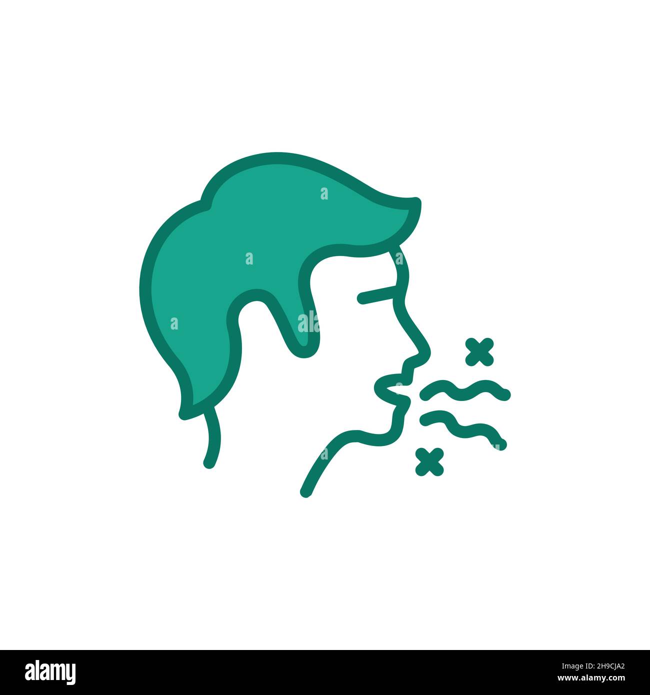 Symbol für schlechte Geruchsbelästigung durch die Mundfarbe. Isoliertes Vektorelement. Skizzieren Sie das Piktogramm für Webseite, mobile App, Promo Stock Vektor