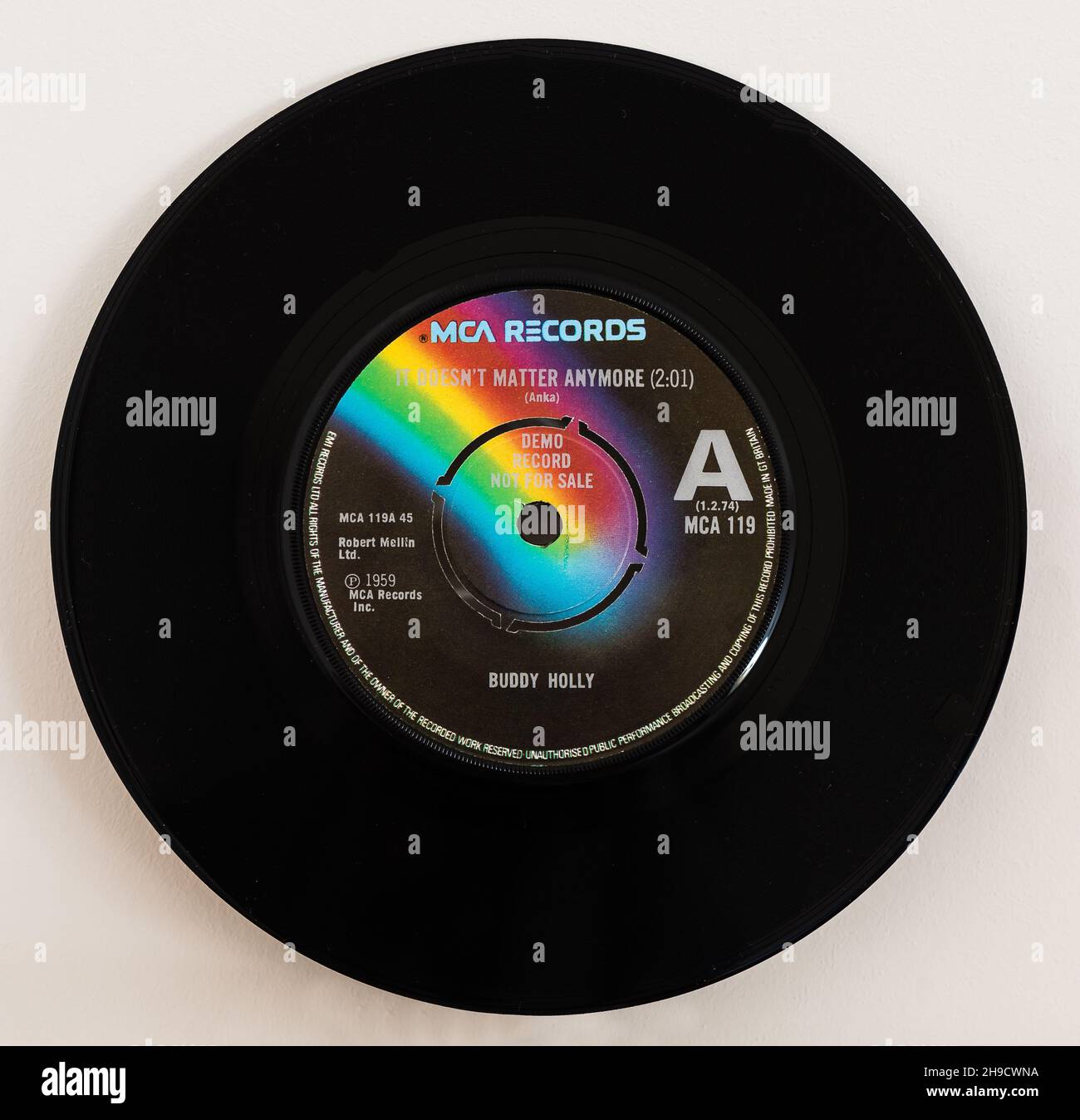 EMI Demo Vinyl 45 - Buddy Hollys - Es spielt keine Rolle mehr. Stockfoto