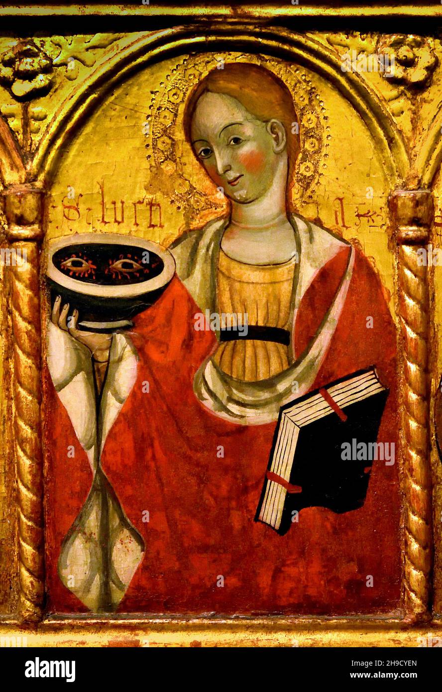 Antonio da Monteregale (1426-35) - zwei Tafeln eines Polyptychons mit Heiligen und Verkündigung,1435 Italien, Italienisch. Stockfoto