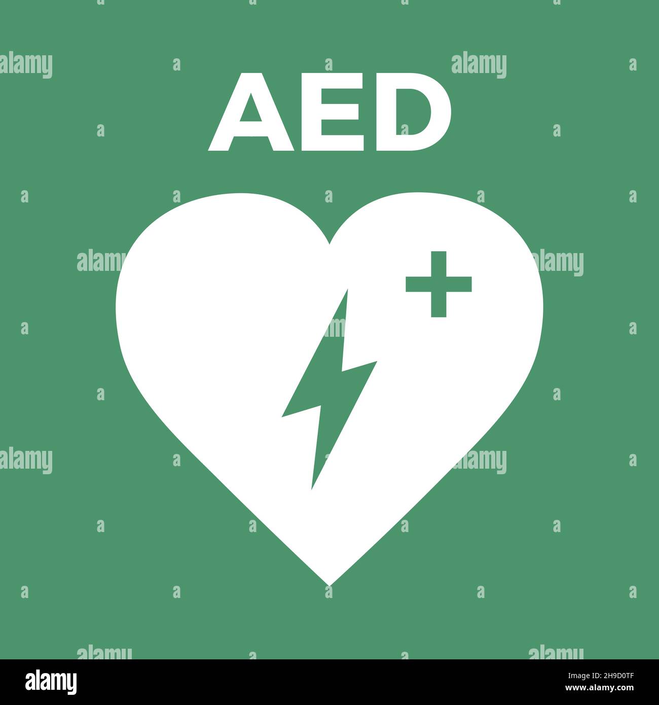 AED-Symbol. Schild „erste-Hilfe-Defibrillator des Herzens“. Automatisiertes externes Gerät für Herzinfarkt-Logo Stock Vektor