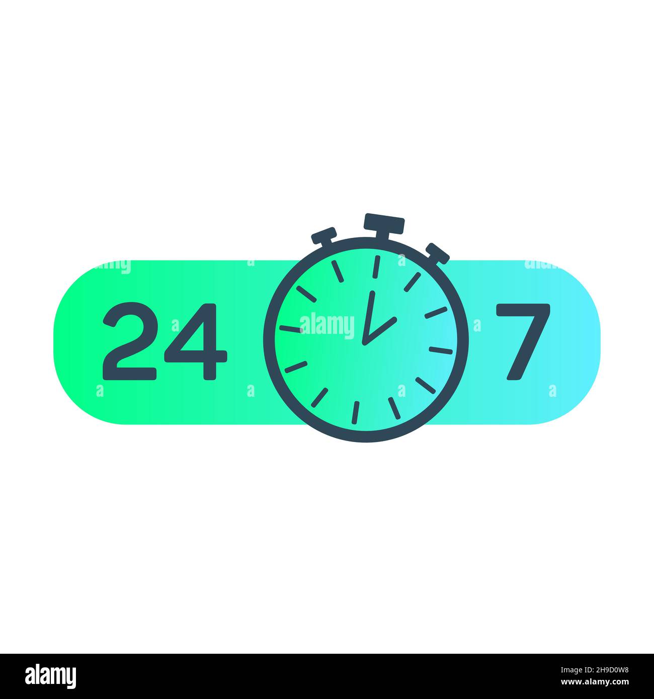 24-7 Service. 24 Stunden am Tag und 7 Tage die Woche Service-Symbol. Support-Servicekonzept mit Stoppuhr und Nummern 24-7. Vektor Stock Vektor