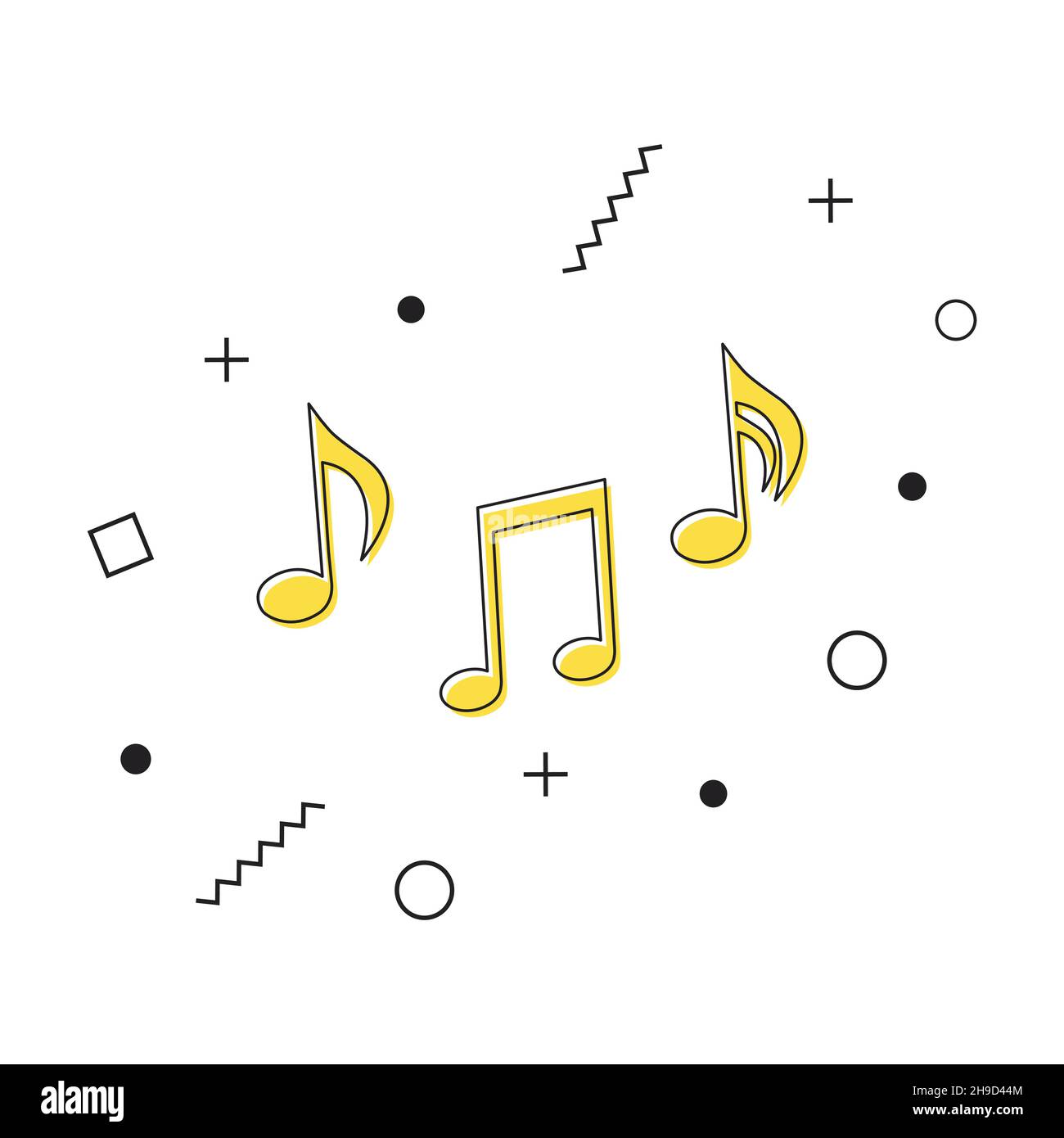 Symbol für Musiknoten mit geometrischen Formen auf weißem Hintergrund. Musiknoten, Lieder, Melodien oder flaches Vektorsymbol für Musik-Apps und Websites Stock Vektor