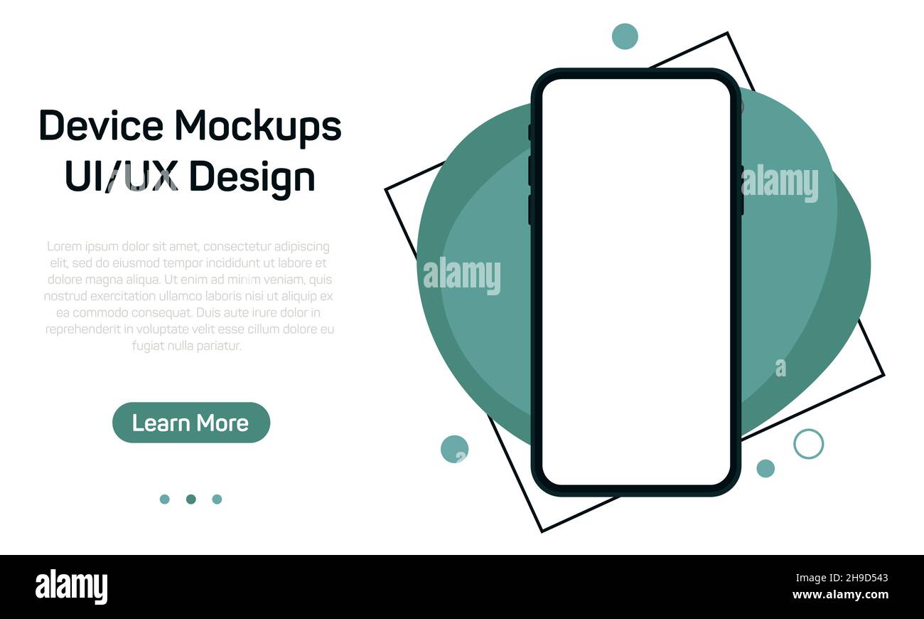 Smartphone leerer Bildschirm, Handy-Mockup mit trendigen grünen Kreis. Gerätemodell. Moderne Vorlage für Infografiken oder Präsentation UI Design-Schnittstelle Stock Vektor