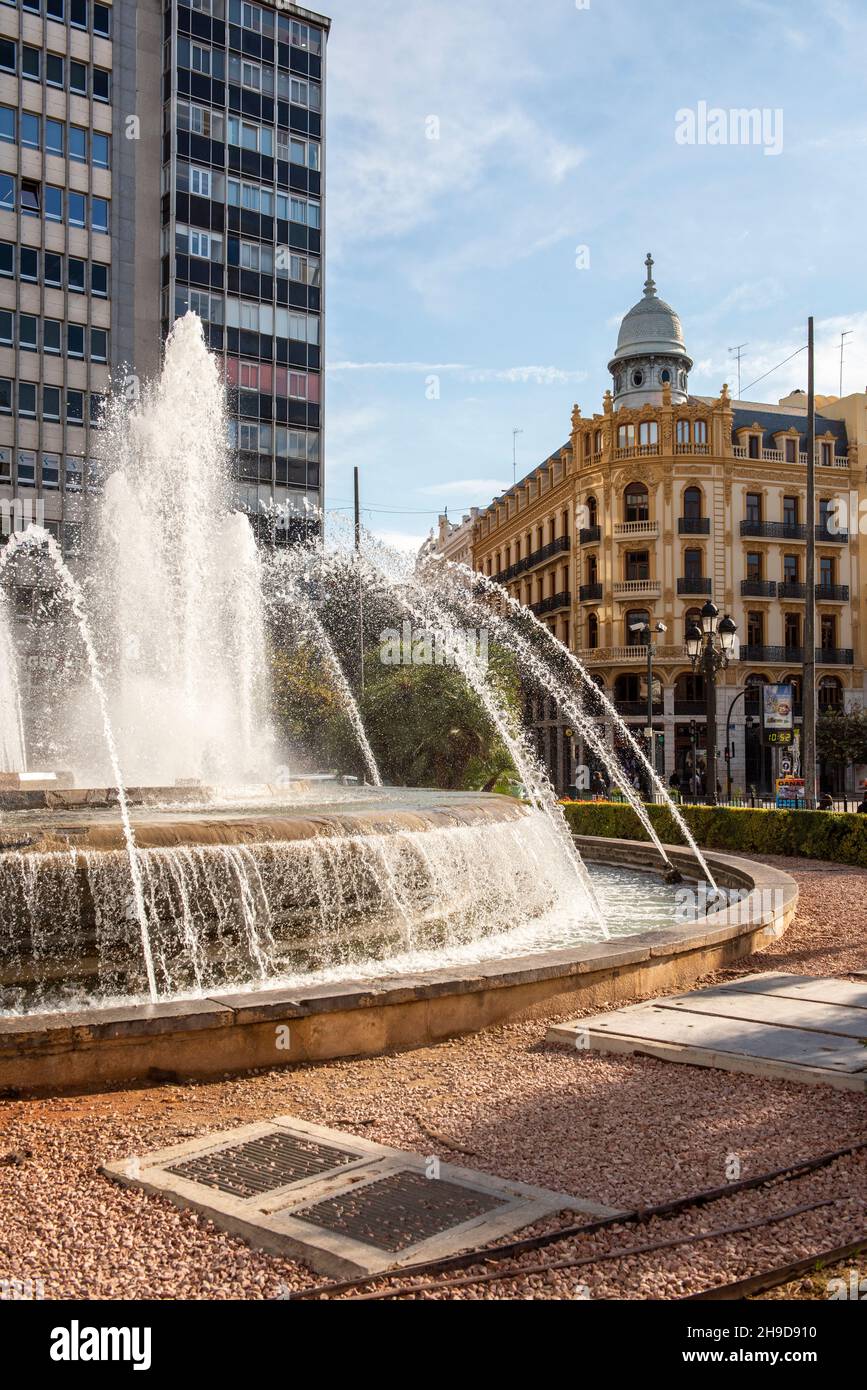 Brunnen auf einem platz, Valencia, Spanien Stockfoto