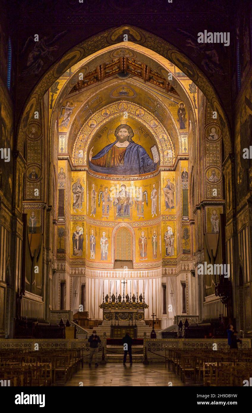 Jesus-Bild, Hauptschiff, Kathedrale Santa Maria Nuova, Monreale, Sizilien, Italien Stockfoto