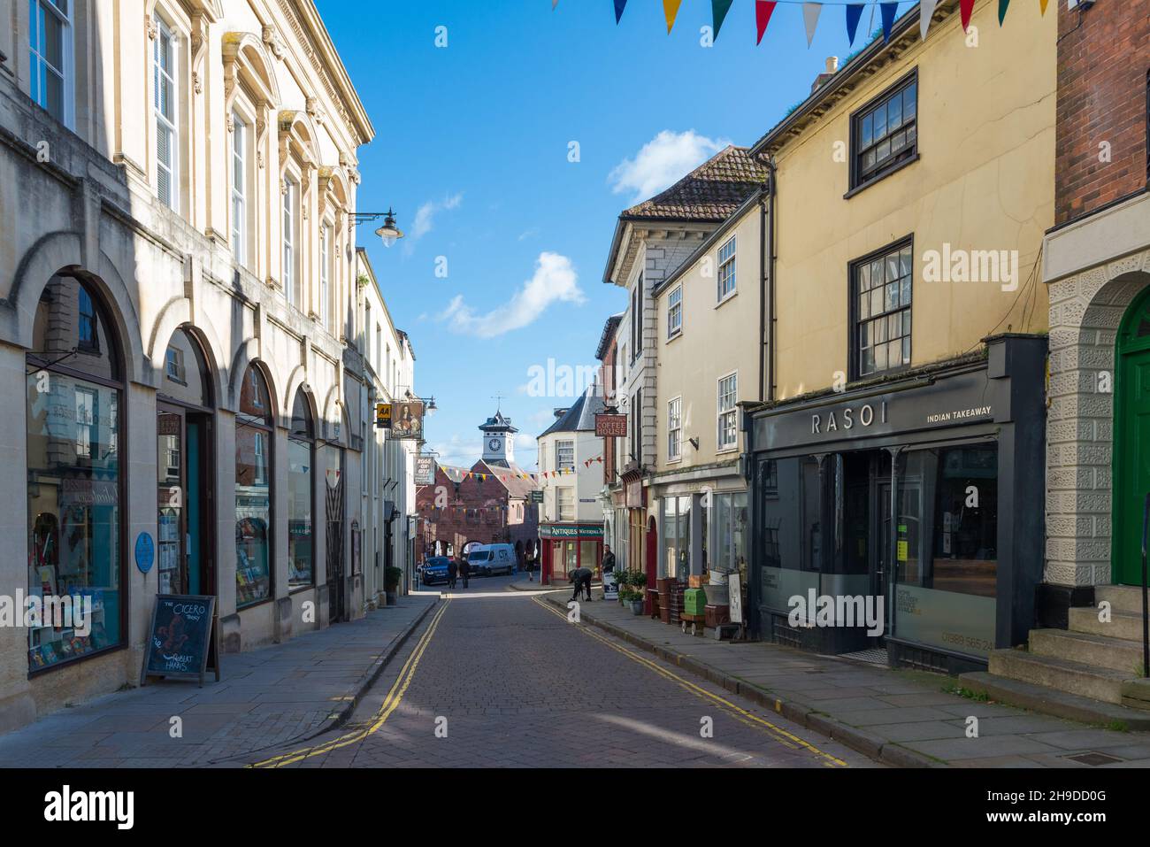 Blick auf die High Street in Ross-on-Wye, Herefordshire Stockfoto