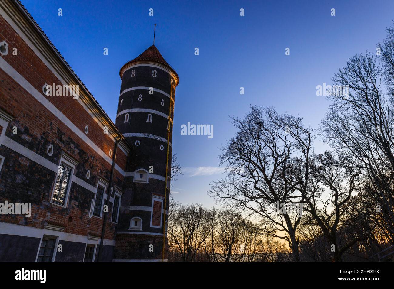 Schloss von Panemune, Litauen. Renaissance-Ära Gebäude Schloss, Architektur verfügt über Elemente der barocken und neoklassizistischen Stilen Stockfoto