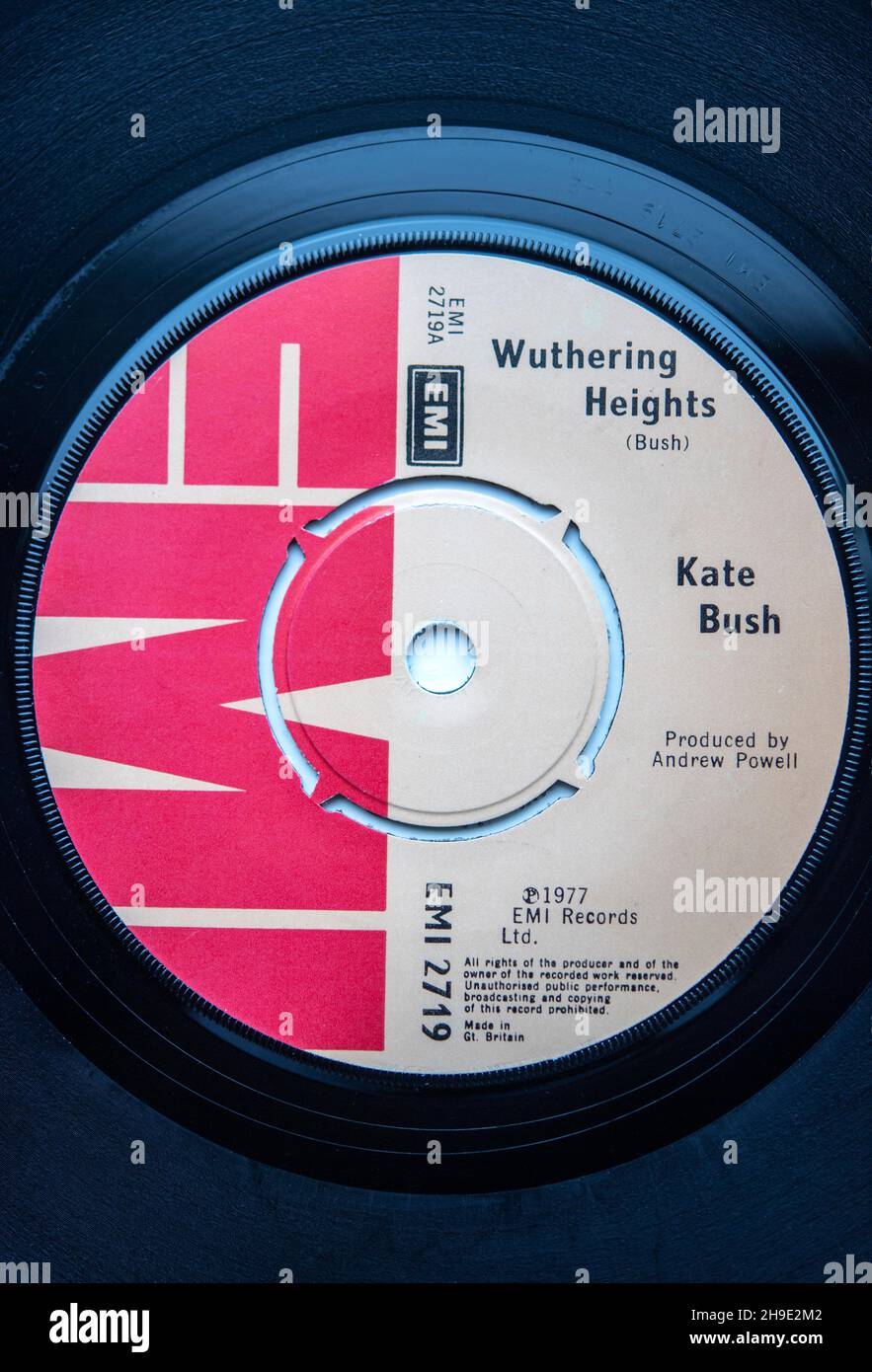 Label von Wuthering Heights, der Debüt-Single von Kate Bush, die 1978 veröffentlicht wurde. Stockfoto