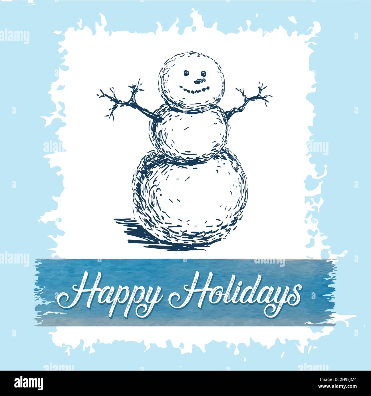 Happy Holidays Snowman Hand Drawn Sketch Vektor Illustration. Stock Vektor