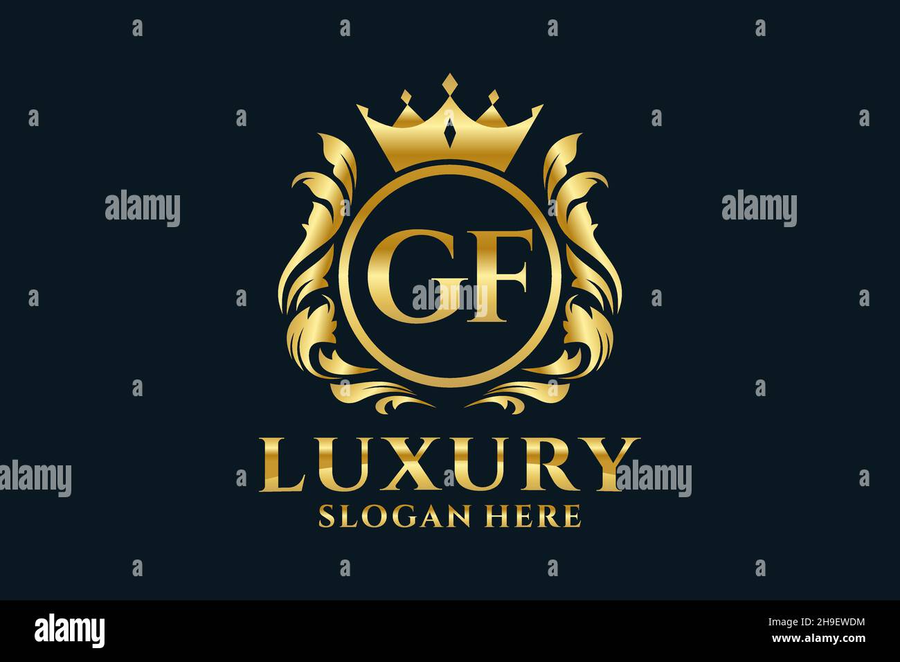 GF Letter Royal Luxury Logo-Vorlage in Vektorgrafik für luxuriöse Branding-Projekte und andere Vektorgrafik. Stock Vektor