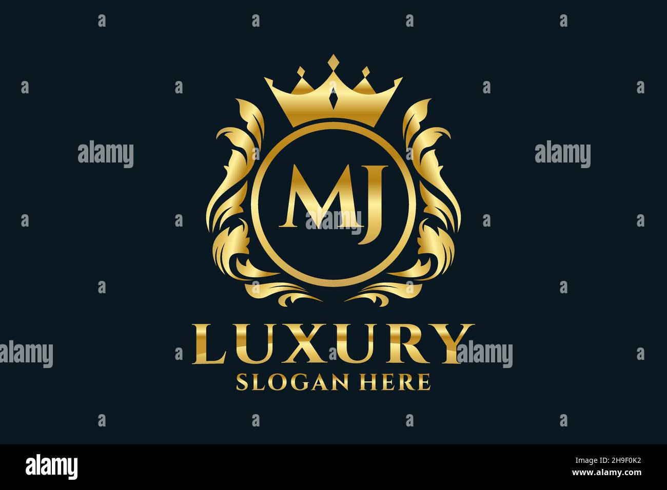 MJ Letter Royal Luxury Logo-Vorlage in Vektorgrafik für luxuriöse Branding-Projekte und andere Vektorgrafik. Stock Vektor