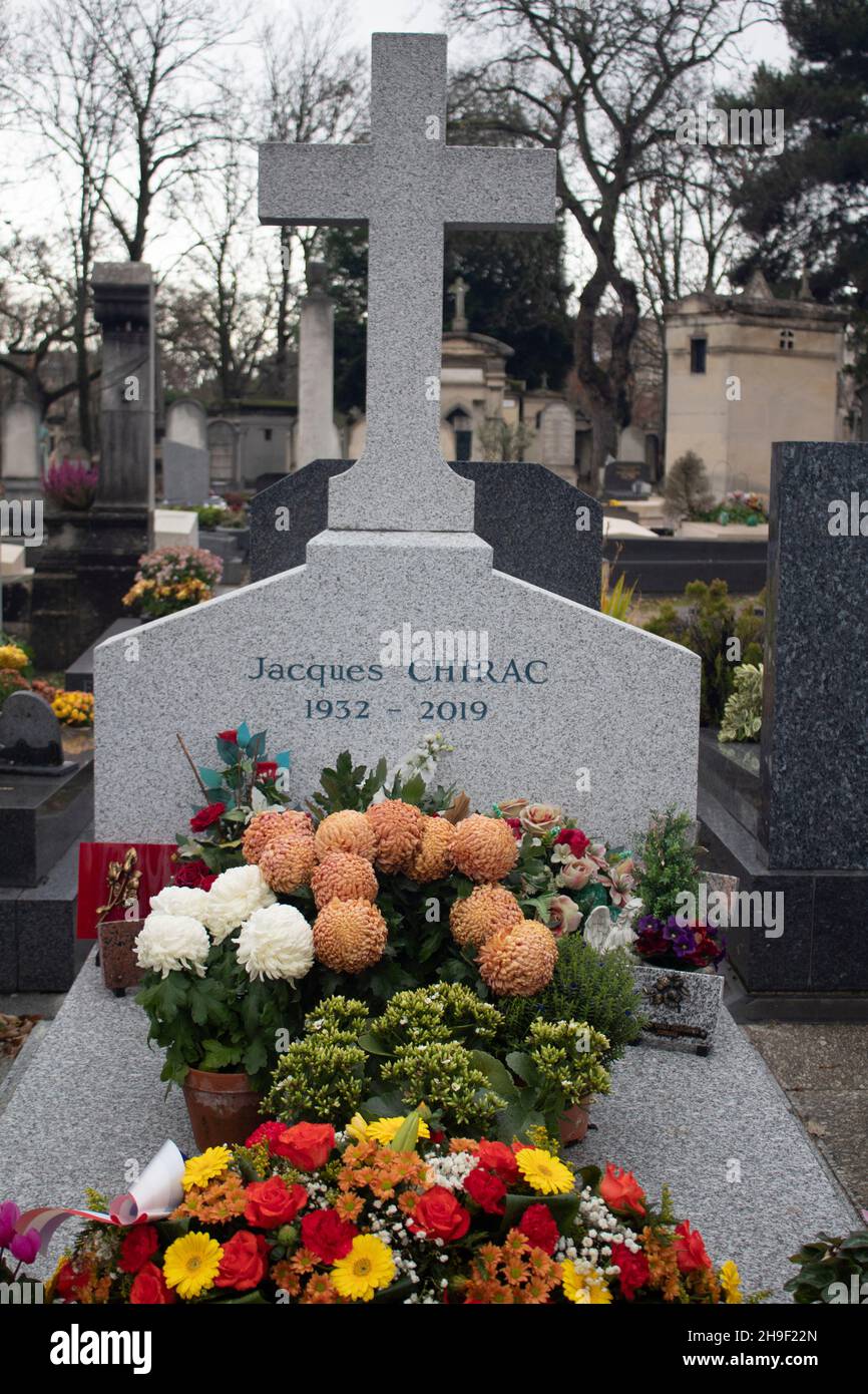 Das Grab von Jacques Chirac ehemaliger Premierminister von Frankreich und Bürgermeister von Paris Montparnasse Friedhof, Paris, Frankreich Stockfoto