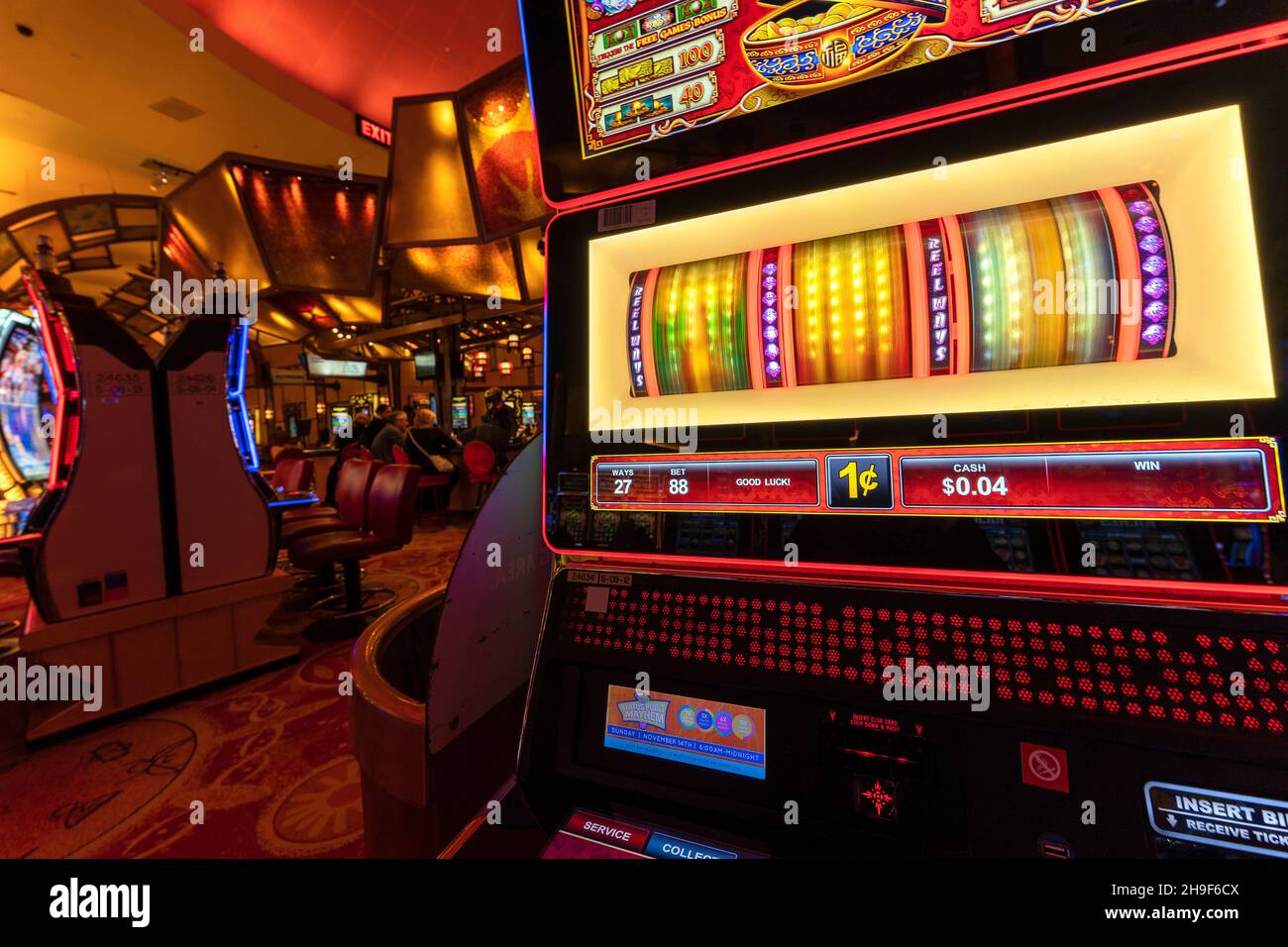 Mohegan Sun Sky Convention Center. Spielautomaten im Spielbereich. Montville, Connecticut, USA. Stockfoto