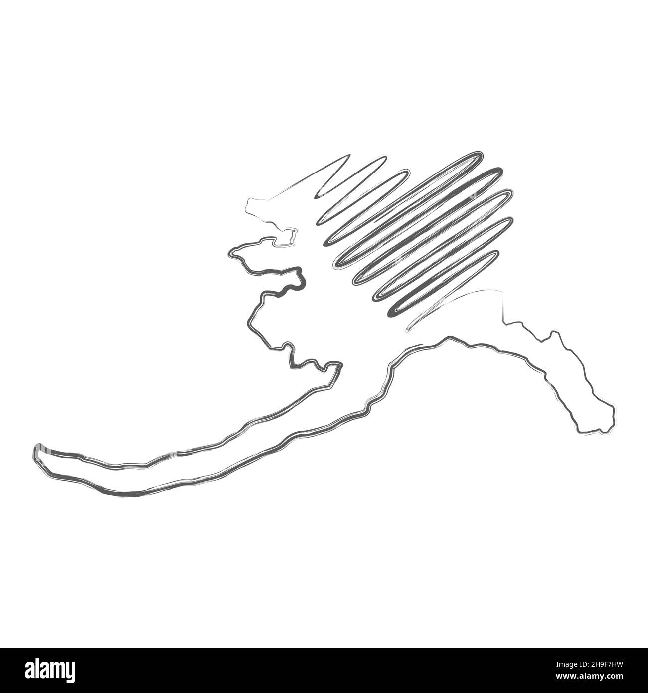 Alaska US State handgezeichnete Skizze Bleistift Umriss Karte mit Herz-Form. Kontinuierliche Linienzeichnung des patriotischen Heimatzeichens. Eine Liebe für eine kleine Heimat. T- Stock Vektor